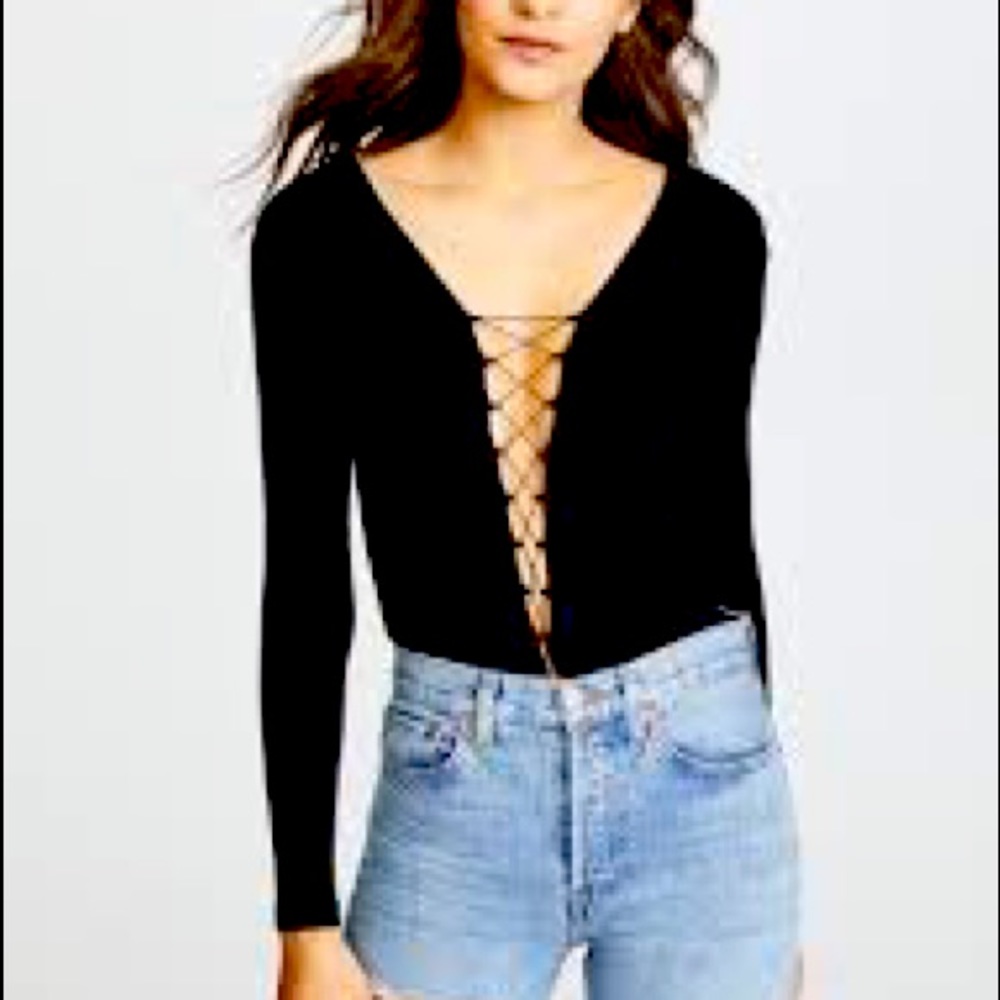 SOLD Alexander Wang Black Lace Up Modal Bodysuit- L